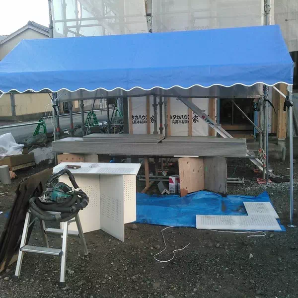 イベント集会テント(定番品)軒高180cm 標準カラー ブルー天幕 1.0間×2.0間