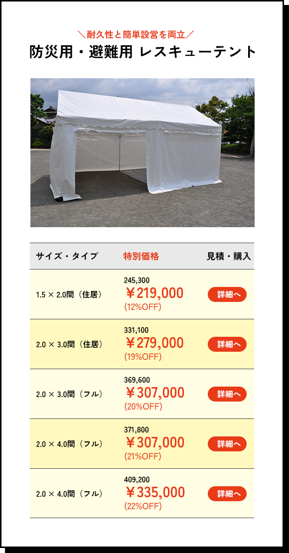 防災用・避難用レスキューテント